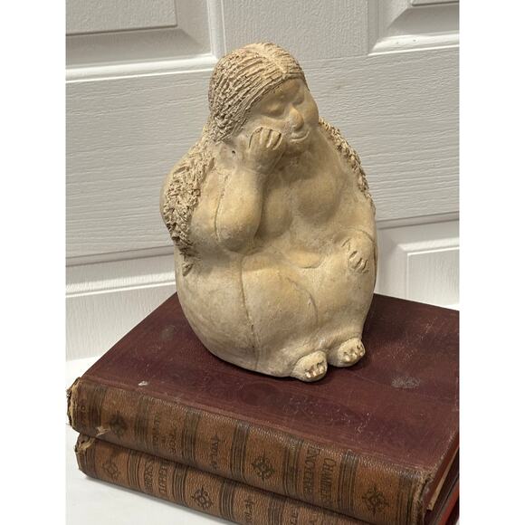 Primitive Folk Art Clay Sculpture Vintage Style Pottery Statue Approx. 10" - Picture 9 of 10